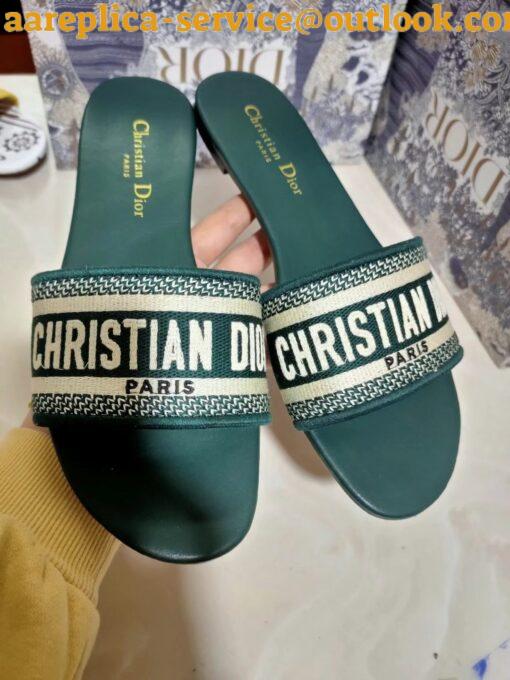 Replica Dior Dioriviera Dway Slides in Raffia and Green Embroidered Cotton 6