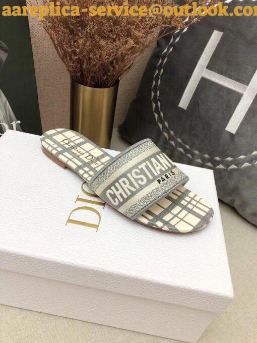 Replica Dior Dway Slides In Grey Check’n’Dior Embroidered Cotton 3