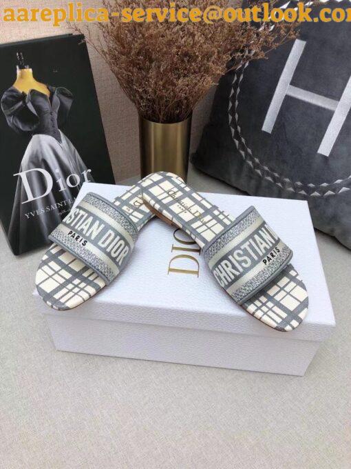 Replica Dior Dway Slides In Grey Check’n’Dior Embroidered Cotton 5