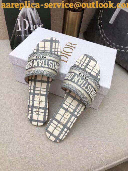 Replica Dior Dway Slides In Grey Check’n’Dior Embroidered Cotton 6