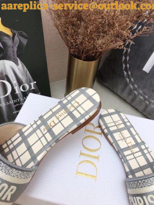 Replica Dior Dway Slides In Grey Check’n’Dior Embroidered Cotton 7