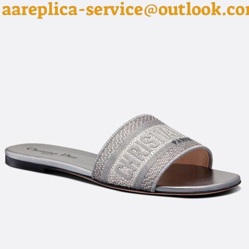 Replica Dior Dway Slides In Grey Metallic Thread Embroidery and Strass 3