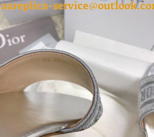 Replica Dior Dway Slides In Grey Metallic Thread Embroidery and Strass 4