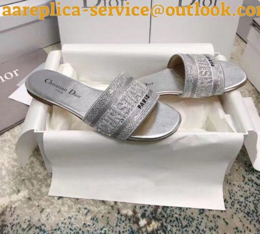 Replica Dior Dway Slides In Grey Metallic Thread Embroidery and Strass 5