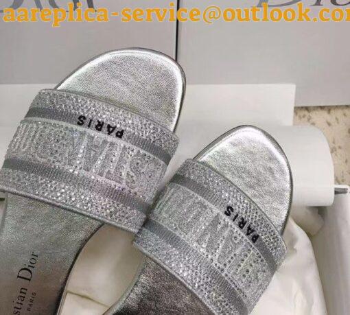 Replica Dior Dway Slides In Grey Metallic Thread Embroidery and Strass 6