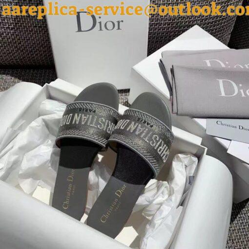 Replica Dior Dway Slides In Grey-Tone Embroidered Metallic Fabric 4