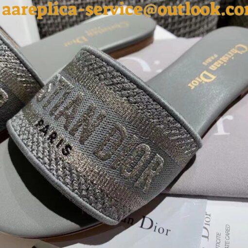 Replica Dior Dway Slides In Grey-Tone Embroidered Metallic Fabric 5