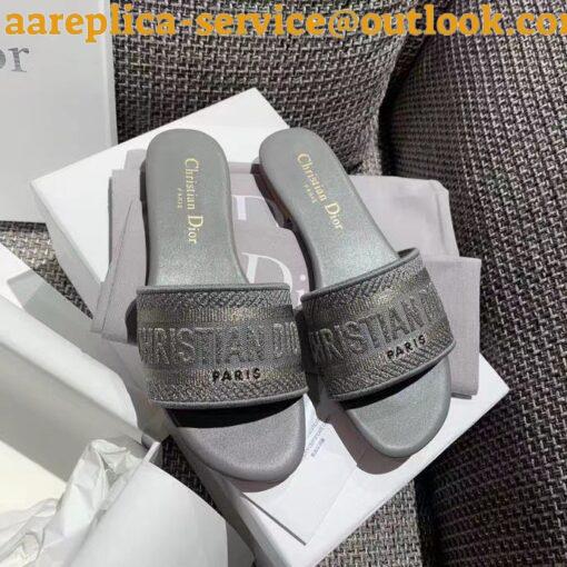 Replica Dior Dway Slides In Grey-Tone Embroidered Metallic Fabric 6