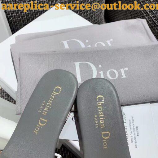 Replica Dior Dway Slides In Grey-Tone Embroidered Metallic Fabric 8