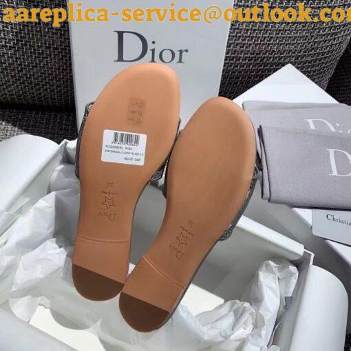 Replica Dior Dway Slides In Grey-Tone Embroidered Metallic Fabric 9