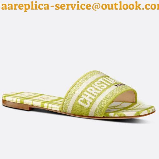 Replica Dior Dway Slides In Lemon Check’n’Dior Embroidered Cotton