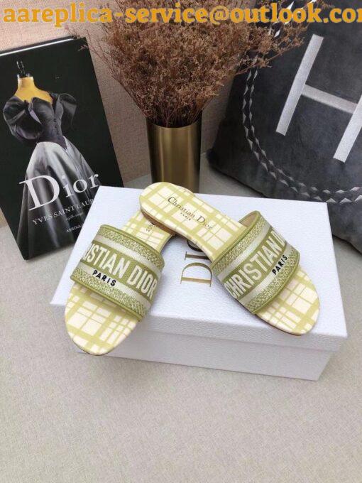 Replica Dior Dway Slides In Lemon Check’n’Dior Embroidered Cotton 3