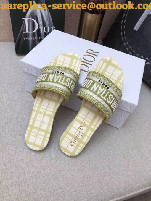 Replica Dior Dway Slides In Lemon Check’n’Dior Embroidered Cotton 5