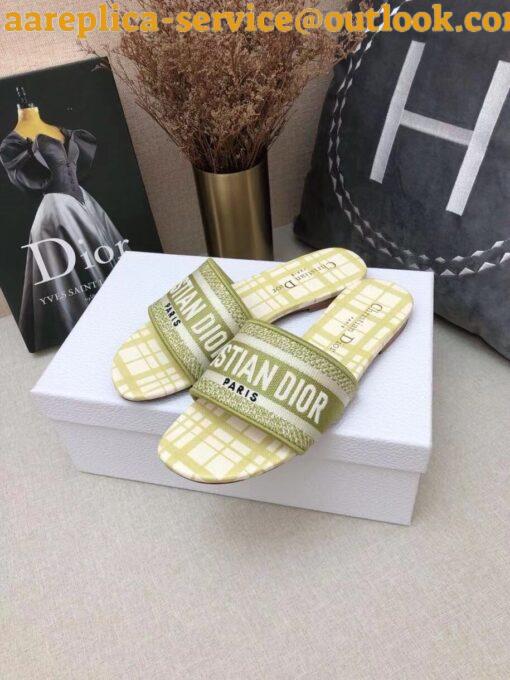 Replica Dior Dway Slides In Lemon Check’n’Dior Embroidered Cotton 8