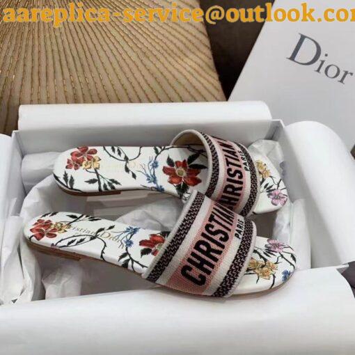 Replica Dior Dway Slides In Bright Pink Toile de Jouy Embroidered Cotton 4