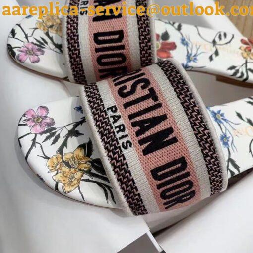 Replica Dior Dway Slides In Bright Pink Toile de Jouy Embroidered Cotton 6