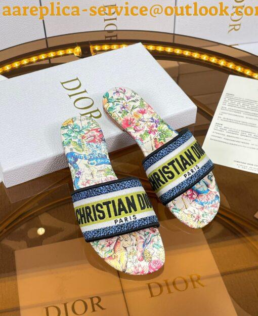 Replica Dior Dway Slides In White Multicolor D-Constellation Embroidered Cotton 11