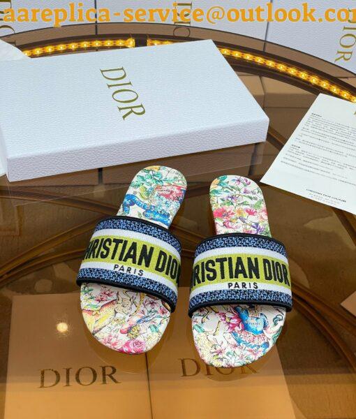 Replica Dior Dway Slides In White Multicolor D-Constellation Embroidered Cotton 12