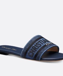 Replica Dior Dway Slides in Blue Embroidered Cotton Denim 2