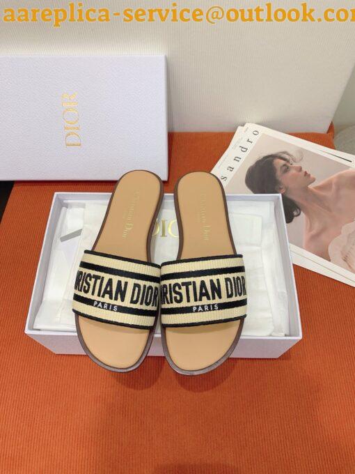 Replica Dior Dway Heeled 35MM Slides in Natural Raffia and Embroidered Cotton 12