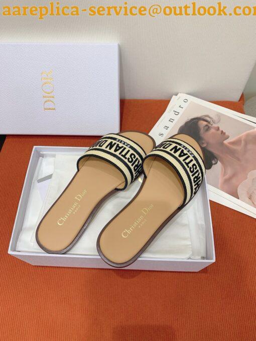 Replica Dior Dway Heeled 35MM Slides in Natural Raffia and Embroidered Cotton 13