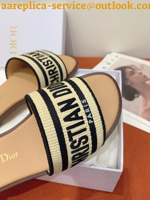 Replica Dior Dway Heeled 35MM Slides in Natural Raffia and Embroidered Cotton 15