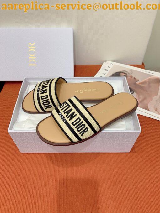 Replica Dior Dway Heeled 35MM Slides in Natural Raffia and Embroidered Cotton 8