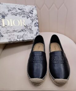 Replica Dior Granville Espadrilles In Black Embossed Lambskin 2