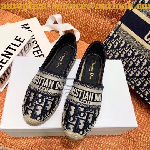 Replica Dior Granville Espadrilles In Blue Oblique Embroidered Cotton 13