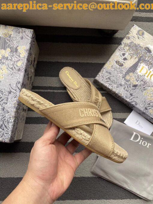 Replica Dior Granville Espadrilles Sandals In Beige Embroidered Cotton 11