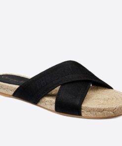 Replica Dior Granville Espadrilles Sandals In Black Embroidered Cotton 2