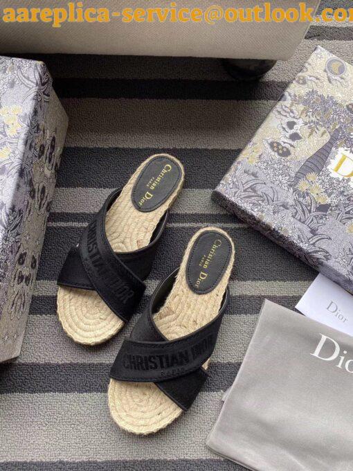 Replica Dior Granville Espadrilles Sandals In Black Embroidered Cotton 14