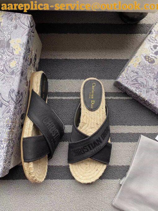 Replica Dior Granville Espadrilles Sandals In Black Embroidered Cotton 15