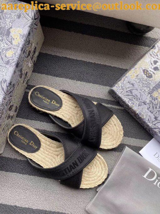 Replica Dior Granville Espadrilles Sandals In Black Embroidered Cotton 16