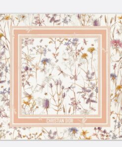 Replica Dior Herbarium 90 Square Scarf in Pink and White Silk Twill