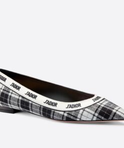 Replica Dior J’Adior Ballet Flats In Black and White Tartan Fabric