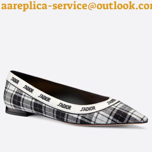 Replica Dior J’Adior Ballet Flats In Black and White Tartan Fabric