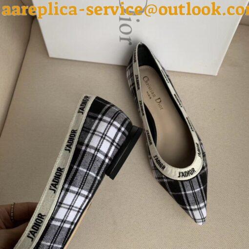 Replica Dior J’Adior Ballet Flats In Black and White Tartan Fabric 3