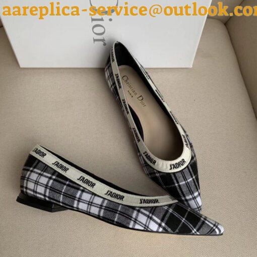 Replica Dior J’Adior Ballet Flats In Black and White Tartan Fabric 4