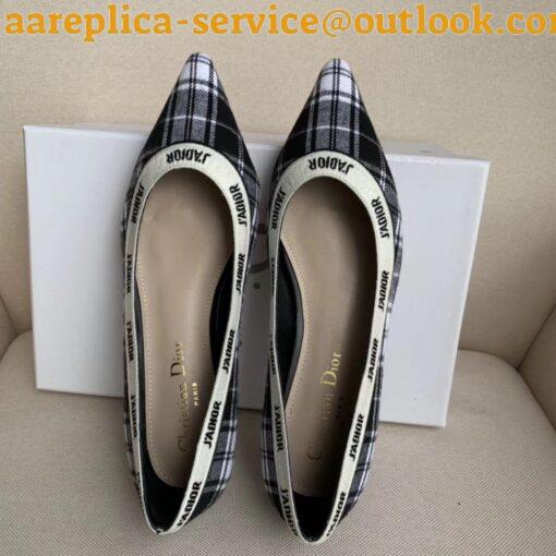 Replica Dior J’Adior Ballet Flats In Black and White Tartan Fabric 5