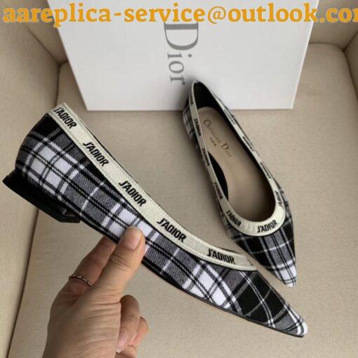 Replica Dior J’Adior Ballet Flats In Black and White Tartan Fabric 6