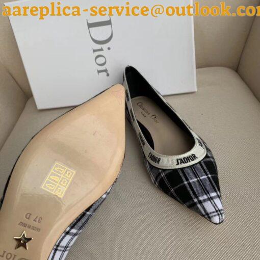 Replica Dior J’Adior Ballet Flats In Black and White Tartan Fabric 7