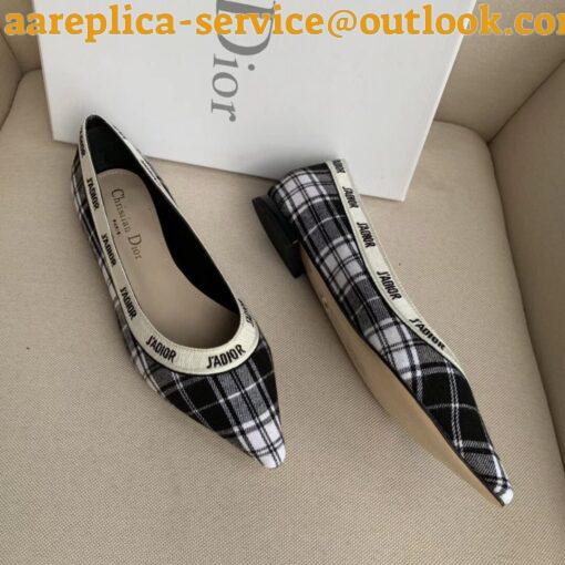 Replica Dior J’Adior Ballet Flats In Black and White Tartan Fabric 9