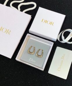 Replica Dior J’Adior Hoop Earrings In Antique Gold Metal and Crystals