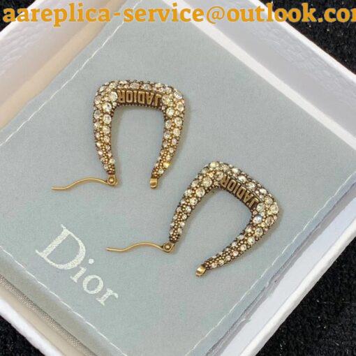 Replica Dior J’Adior Hoop Earrings In Antique Gold Metal and Crystals 4