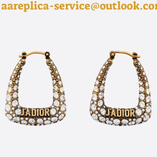 Replica Dior J’Adior Hoop Earrings In Antique Gold Metal and Crystals 5