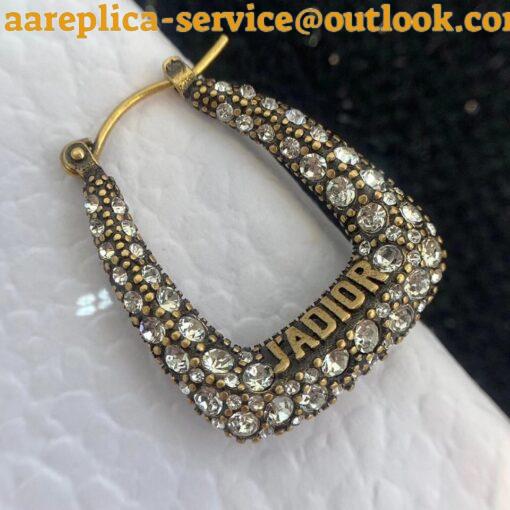 Replica Dior J’Adior Hoop Earrings In Antique Gold Metal and Crystals 6