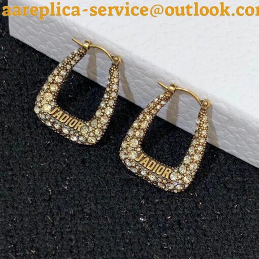 Replica Dior J’Adior Hoop Earrings In Antique Gold Metal and Crystals 7