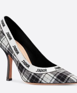 Replica Dior J’Adior Pumps 100mm In Black and White Tartan Fabric 2