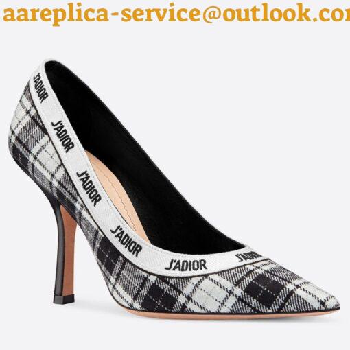 Replica Dior J’Adior Pumps 100mm In Black and White Tartan Fabric 2